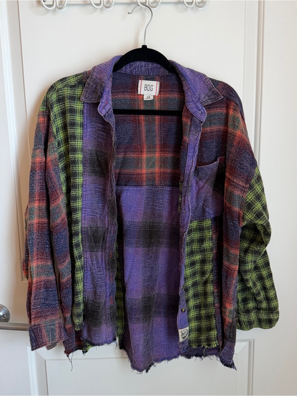 BDG Patchwork Plaid Oversized Button-Up